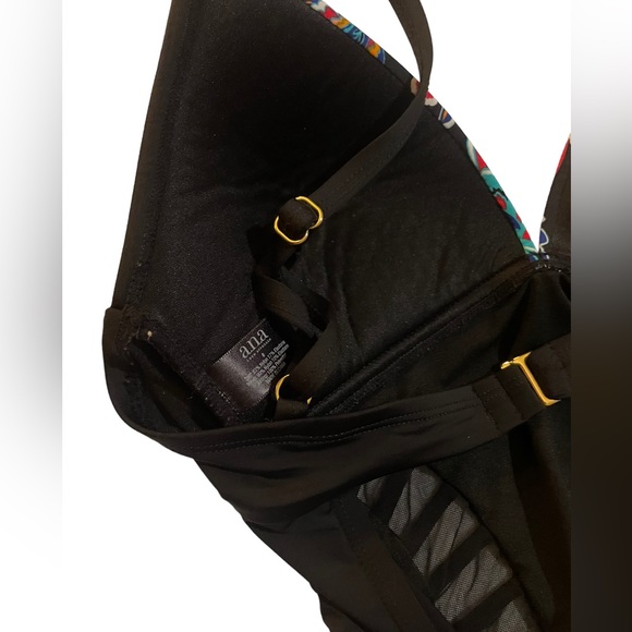 ⭐️ 5/$25 a.n.a. black and floral one-piece swimsuit mesh cutouts size 6 - Picture 5 of 7